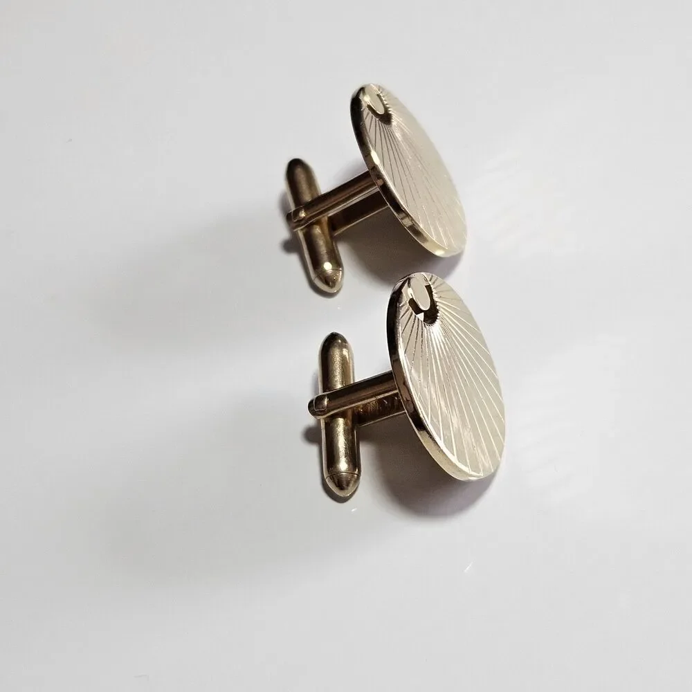 Vintage Swank Cufflinks Mens Gold Tone Metal Shell Design Set